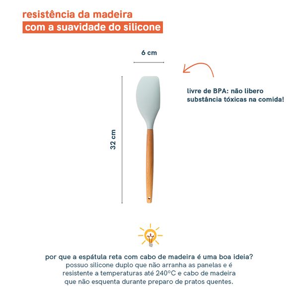Espátula de silicone reta pão duro com cabo de madeira resistente para cozinha - oikos
