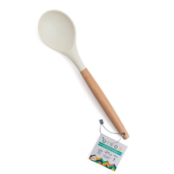 Colher de silicone com cabo de madeira resistente para cozinha - oikos