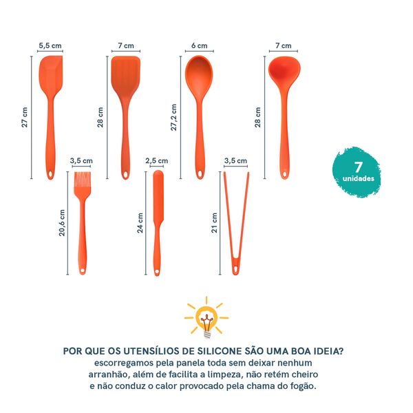 Kit de utensílios de silicone laranja oikos – 7 peças