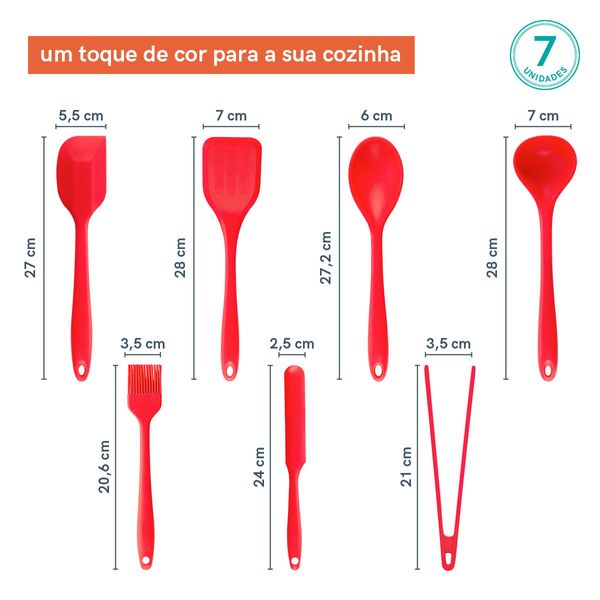 Kit de utensílios de silicone vermelha oikos – 7 peças