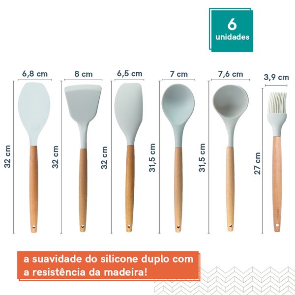 Conjunto kit de utensílios de cozinha silicone oikos - 6 pçs