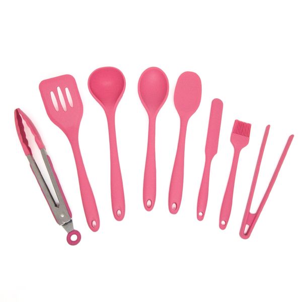 Kit de utensílios de silicone com 8 peças rosa - oikos