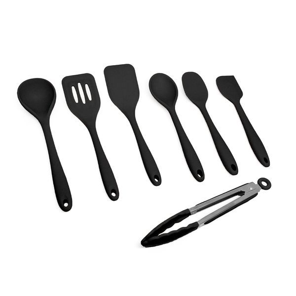 Kit de utensílios de silicone com 7 peças preto - oikos
