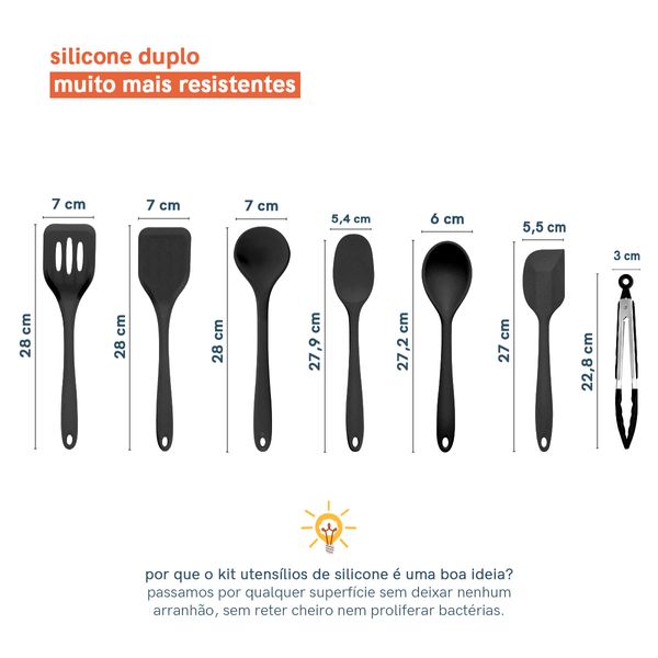 Kit de utensílios de silicone com 7 peças preto - oikos