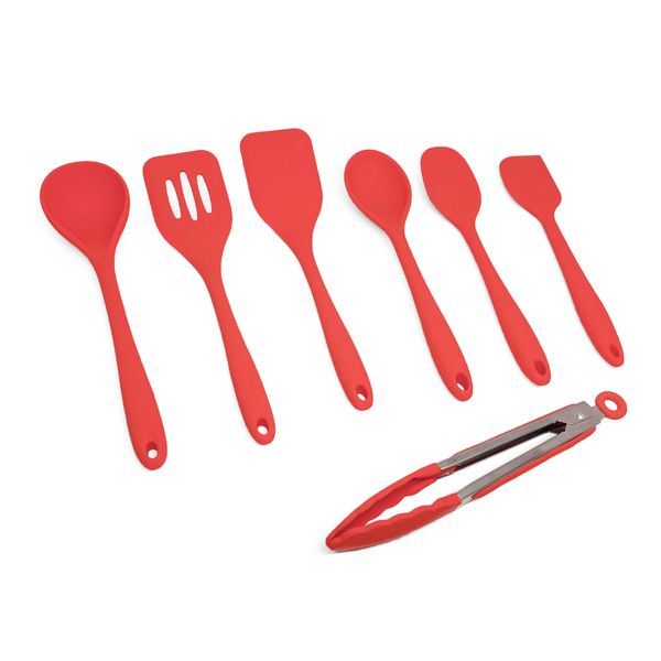 Kit de utensílios de silicone com 7 peças vermelho - oikos