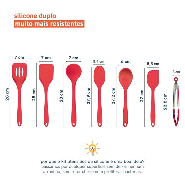 Kit de utensílios de silicone com 7 peças vermelho - oikos