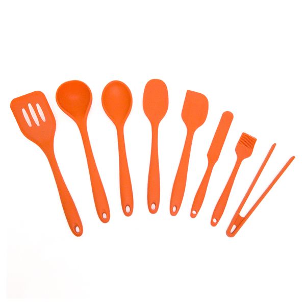 Kit de utensílios de silicone com 8 peças laranja - oikos