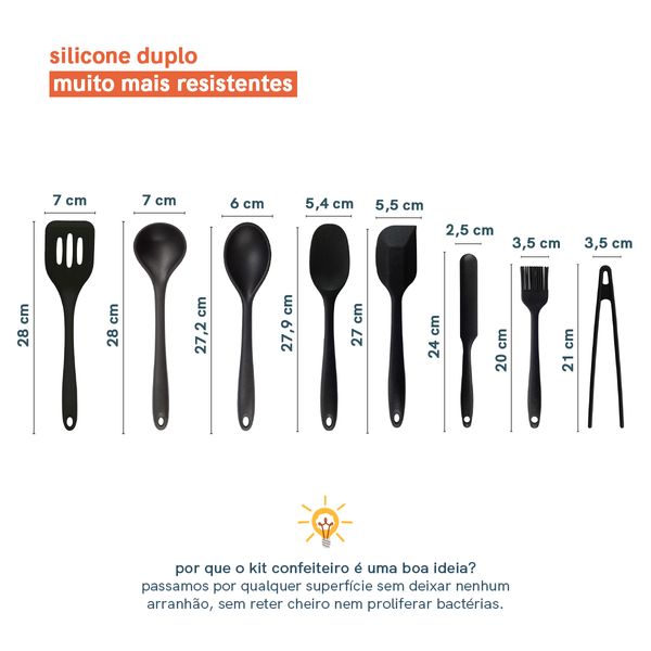 Kit de utensílios de silicone com 8 peças preto - oikos