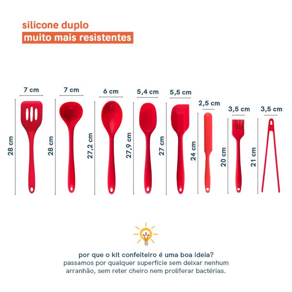 Kit de utensílios de silicone com 8 peças vermelho - oikos