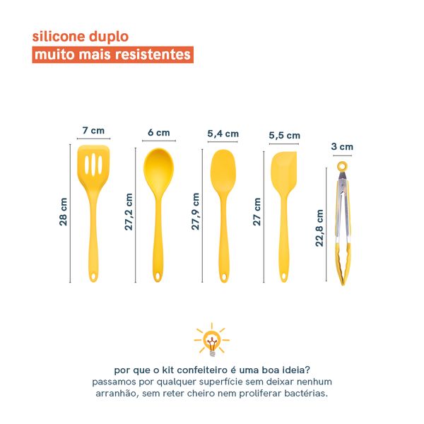 Kit de utensílios de silicone com 5 peças amarelo - oikos