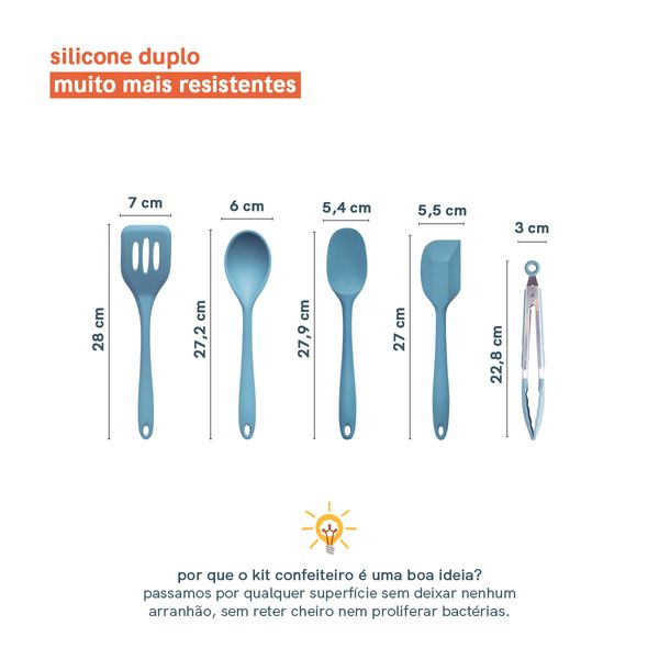 Kit de utensílios de silicone com 5 peças azul - oikos