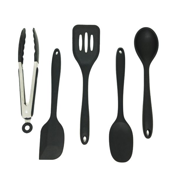 Kit de utensílios de silicone com 5 peças preto - oikos