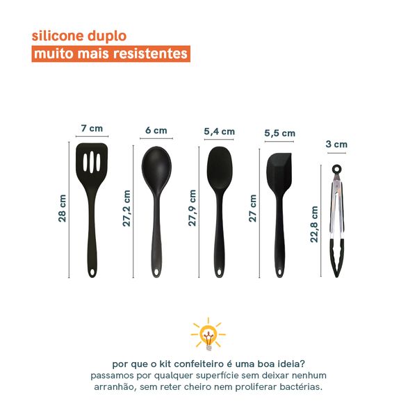 Kit de utensílios de silicone com 5 peças preto - oikos