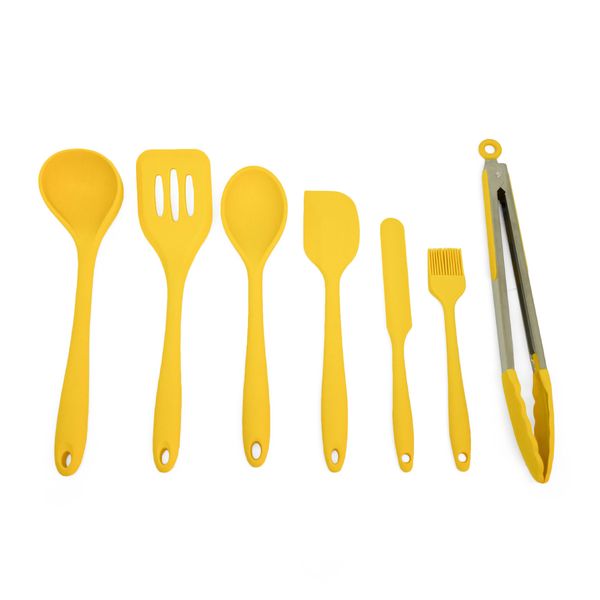 Kit de utensílios de silicone com 7 peças amarelo - oikos