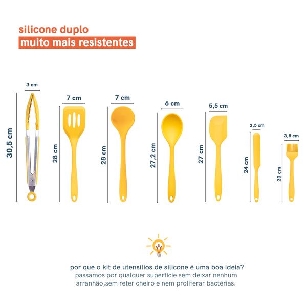 Kit de utensílios de silicone com 7 peças amarelo - oikos