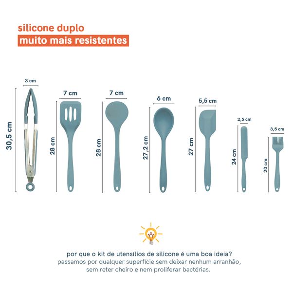 Kit de utensílios de silicone com 7 peças azul - oikos