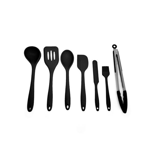 Kit de utensílios de silicone com 7 peças preto - oikos
