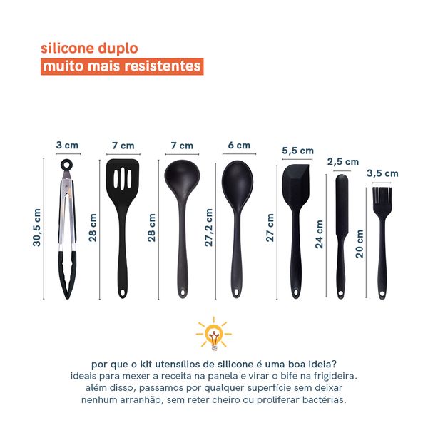 Kit de utensílios de silicone com 7 peças preto - oikos
