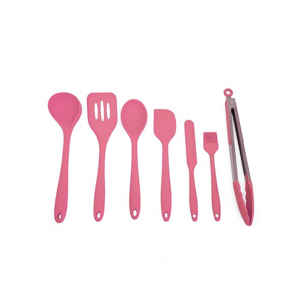 Kit de utensílios de silicone com 7 peças rosa - oikos