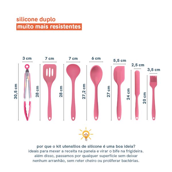 Kit de utensílios de silicone com 7 peças rosa - oikos