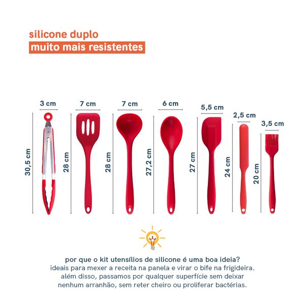 Kit de utensílios de silicone com 7 peças vermelho - oikos