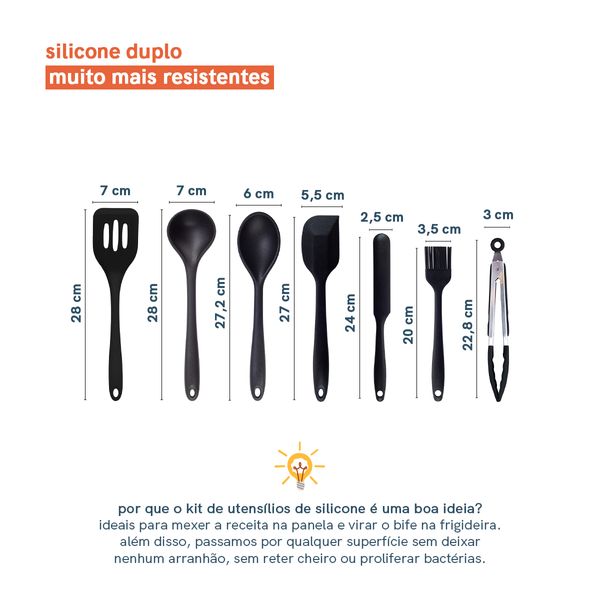 Kit de utensílios de silicone com 7 peças preto - oikos