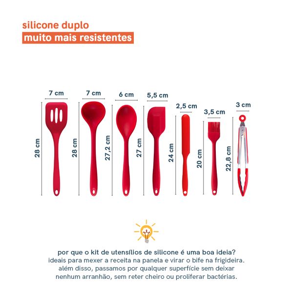 Kit de utensílios de silicone com 7 peças vermelho - oikos