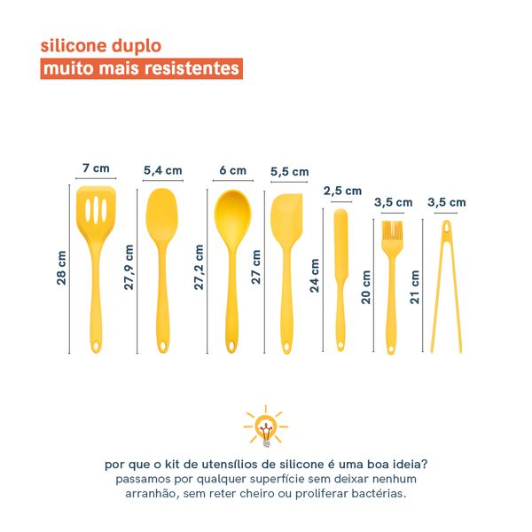 Kit de utensílios de silicone com 7 peças amarelo - oikos
