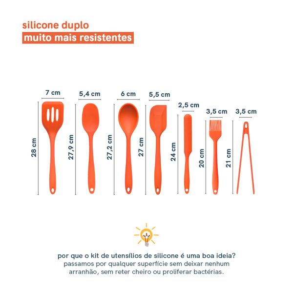Kit de utensílios de silicone com 7 peças laranja - oikos