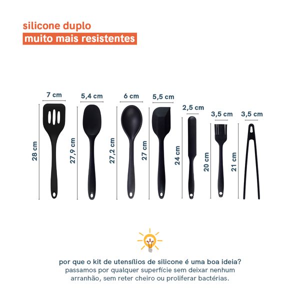 Kit de utensílios de silicone com 7 peças preto - oikos