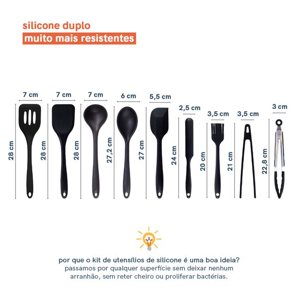 Kit de utensílios de silicone c/ 9 peças pr - oikos