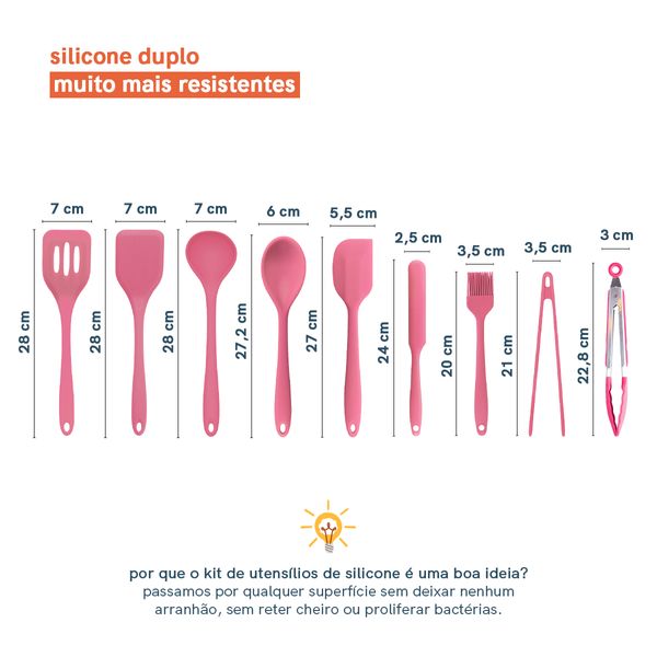 Kit de utensílios de silicone c/ 9 peças rs - oikos