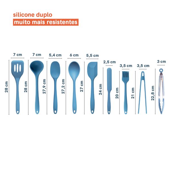 Kit de utensílios de cozinha c/ cesto 10 peças az - oikos