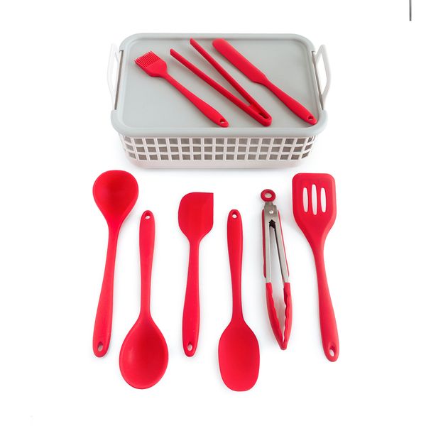 Kit de utensílios de cozinha c/ cesto 10 peças vm - oikos