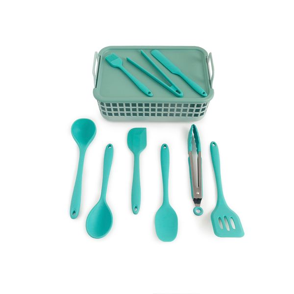 Kit de utensílios de cozinha c/ cesto 10 peças vd - oikos