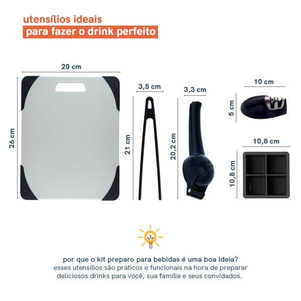 Kit de utensílios p/ preparo de bebidas 5 peças - oikos