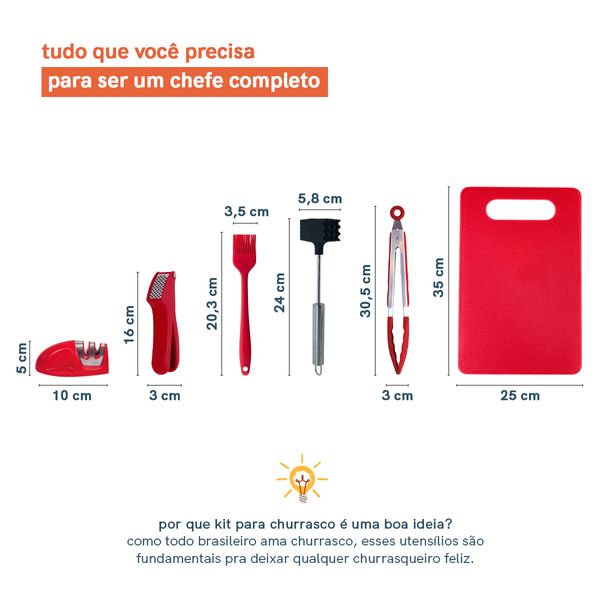 Kit utensílios de cozinha p/ churrasco 6 peças - oikos