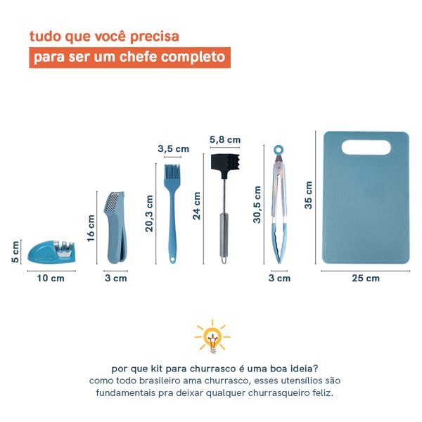 Kit utensílios de cozinha p/ churrasco 6 peças - oikos