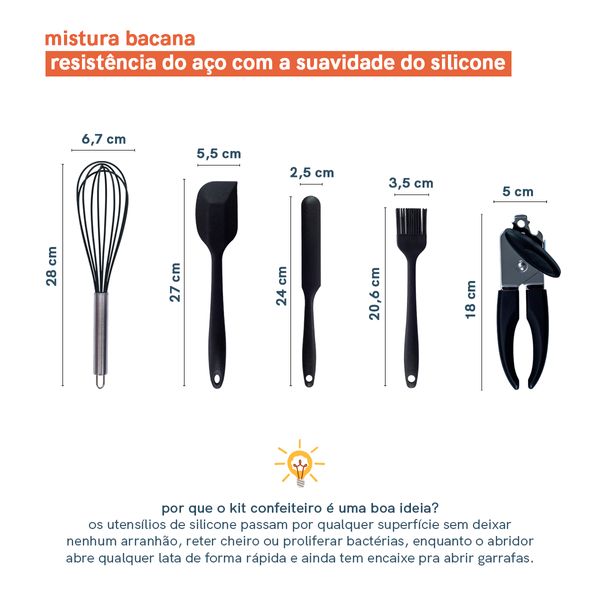 Kit confeiteiro c/ 5 peças preto a - oikos