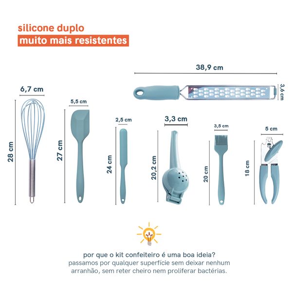 Kit confeiteiro c/ 7 peças azul - oikos