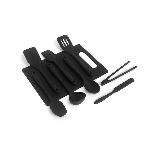 Kit de utensílios de cozinha com tábua preto 9 peças - oikos