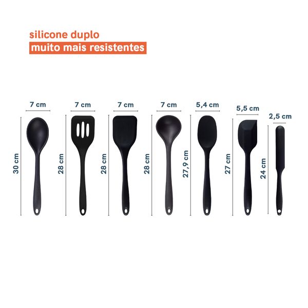 Kit de utensílios de cozinha com tábua preto 9 peças - oikos