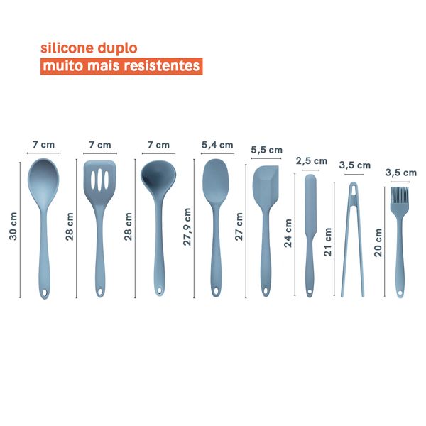 Kit de utensílios de cozinha 10 peças azul - oikos