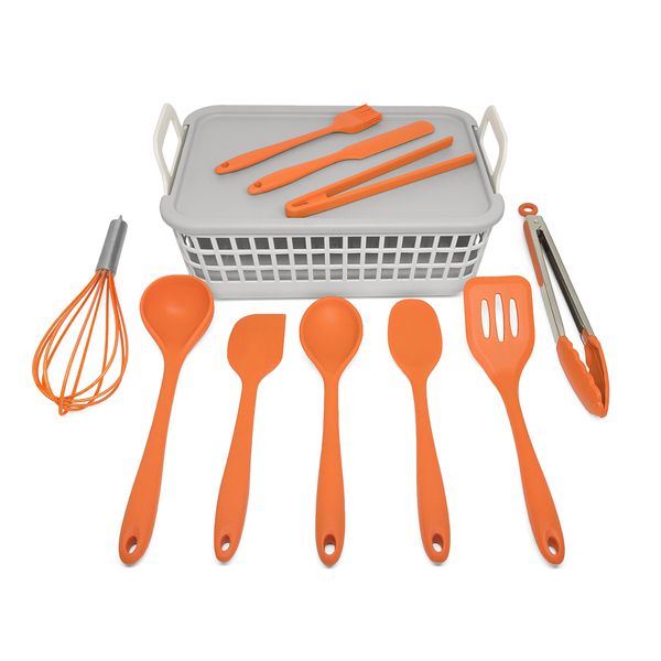 Kit utensílios de cozinha c/ cesto 11 peças - oikos