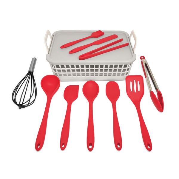 Kit utensílios de cozinha c/ cesto 11 peças - oikos