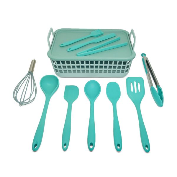 Kit utensílios de cozinha c/ cesto 11 peças - oikos