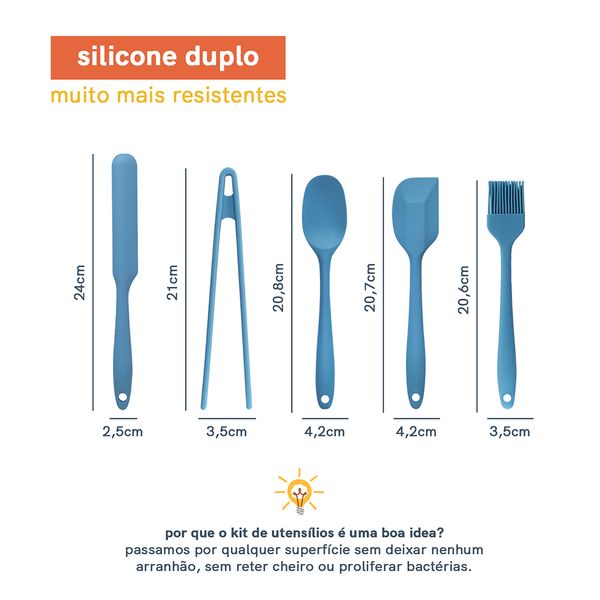 Kit de utensílios de silicone com 5 peças azul - oikos