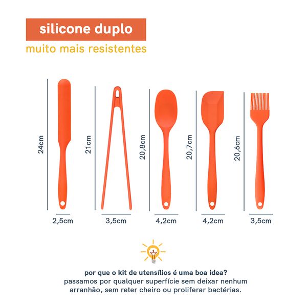 Kit de utensílios de silicone com 5 peças laranja - oikos