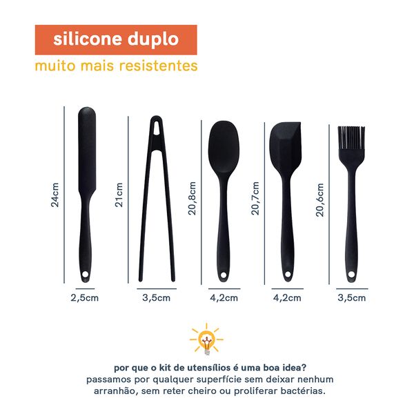 Kit de utensílios de silicone com 5 peças preto - oikos
