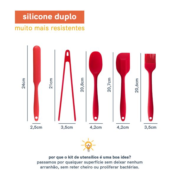 Kit de utensílios de silicone com 5 peças vermelho - oikos
